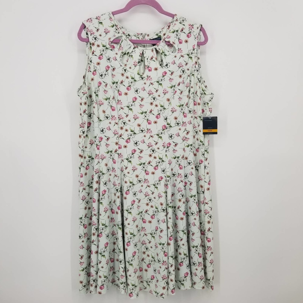Gabby Sky Floral Fit & Flare Dress 16W NEW Sleeveless A Line Cut Out Mint Green